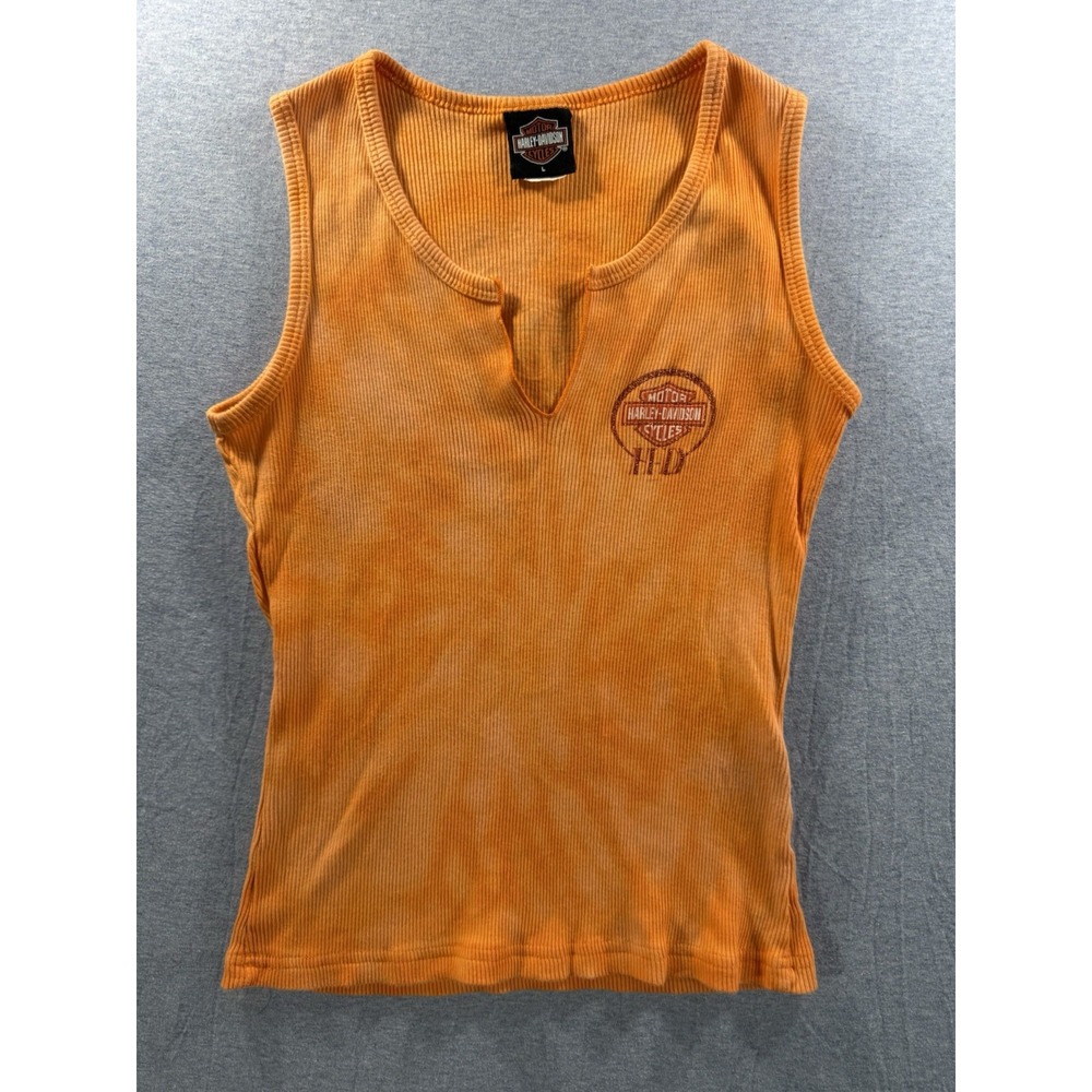 Harley-Davidson Women's Orange Ribbed Tank Top Tallahassee FL Size Large USA